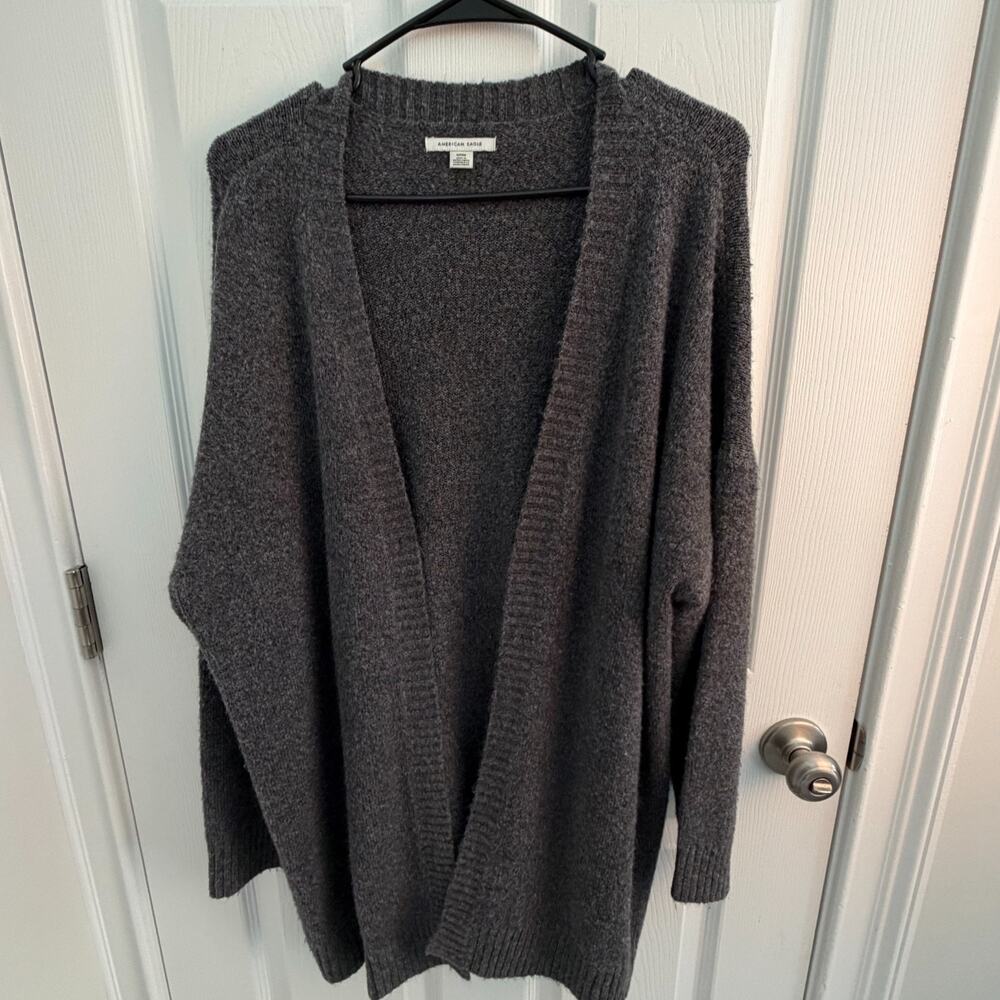 American Eagle Womens Small Gray Cardigan Open Front Soft Minimalist Old Money